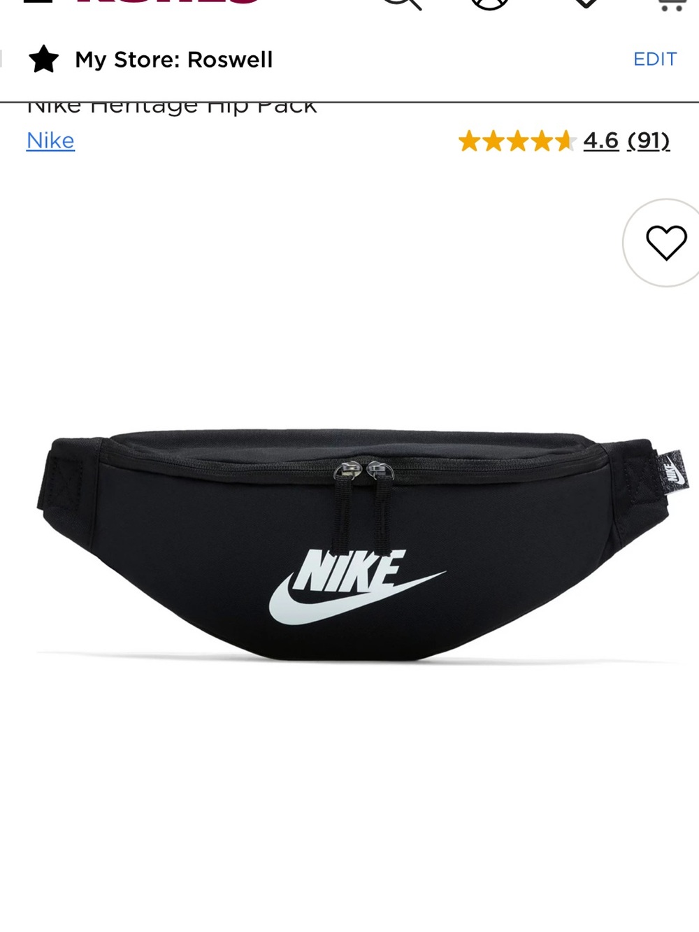 Nike Black Waist Pack with White Swoosh